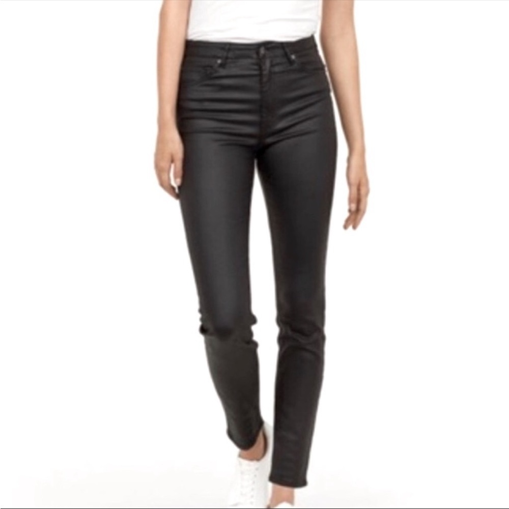 H&M Black Coated Skinny Jeans, Size 6